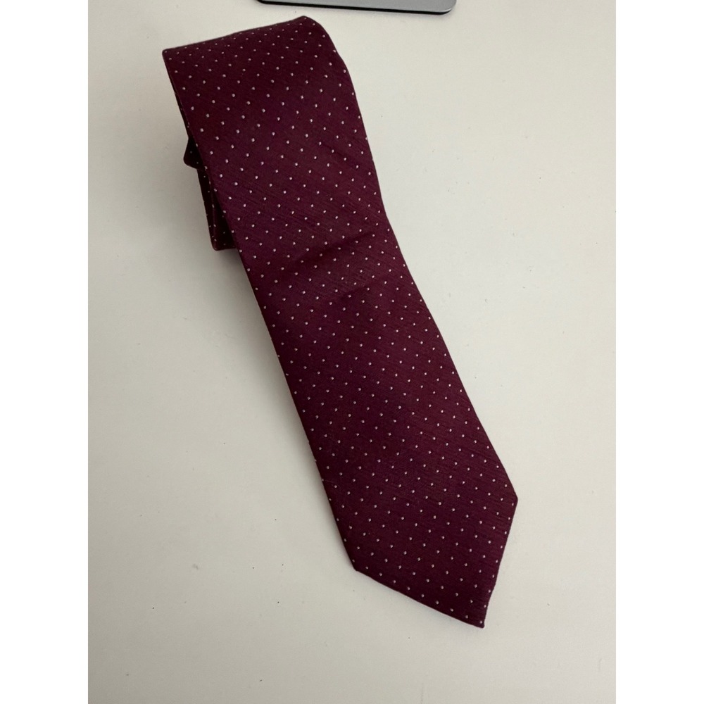 Michael Kors Mens Burgundy Maroon White Polka Dot Silk Blend Necktie Tie